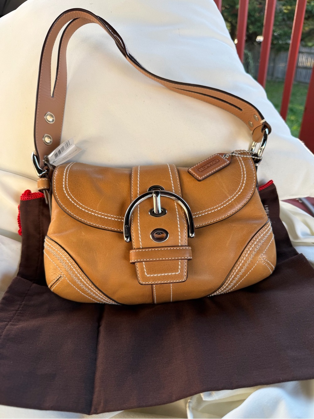 Vintage coach soho Tan leather buckle flap bag Y2K with dust bag